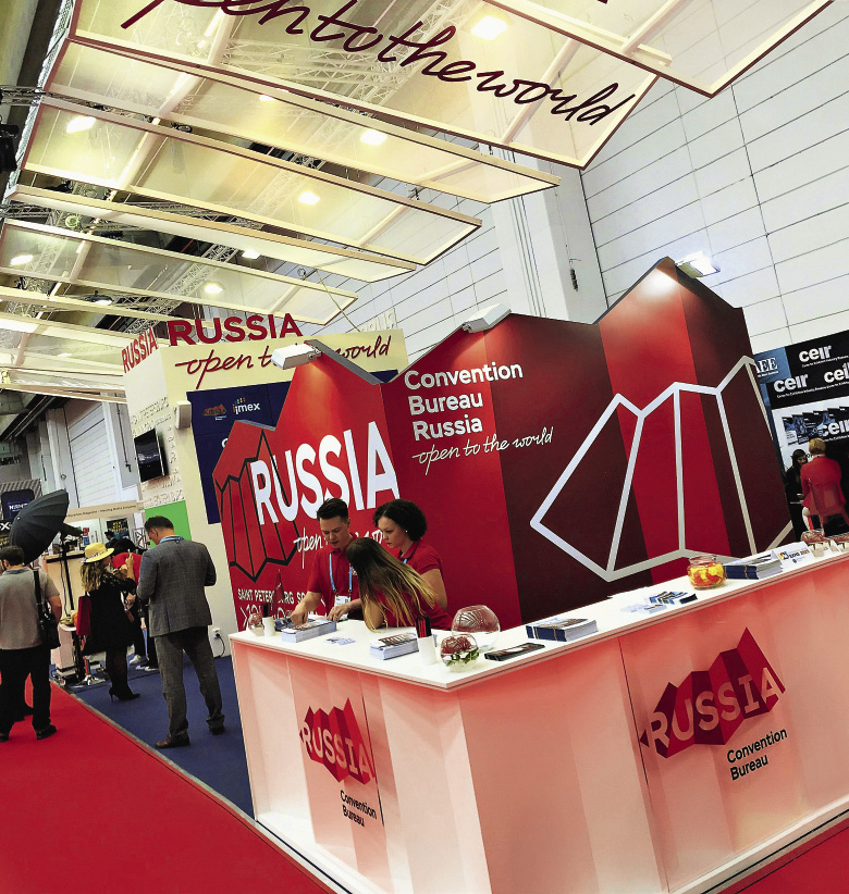 The “Russian Open to the World” stand at the IMEX Expo in Frankfurt.