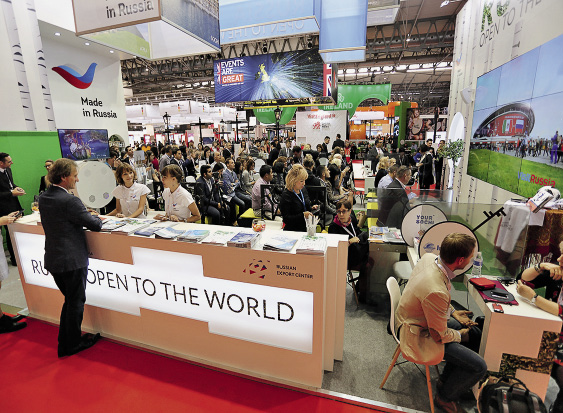 The Russian exhibition stand at the IBTM International Exhibition in Barcelona.